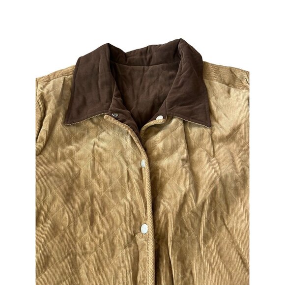 Denim & Co Reversible Corduroy Barn Coat Jacket Brown Button Closure Quilted - Picture 7 of 14